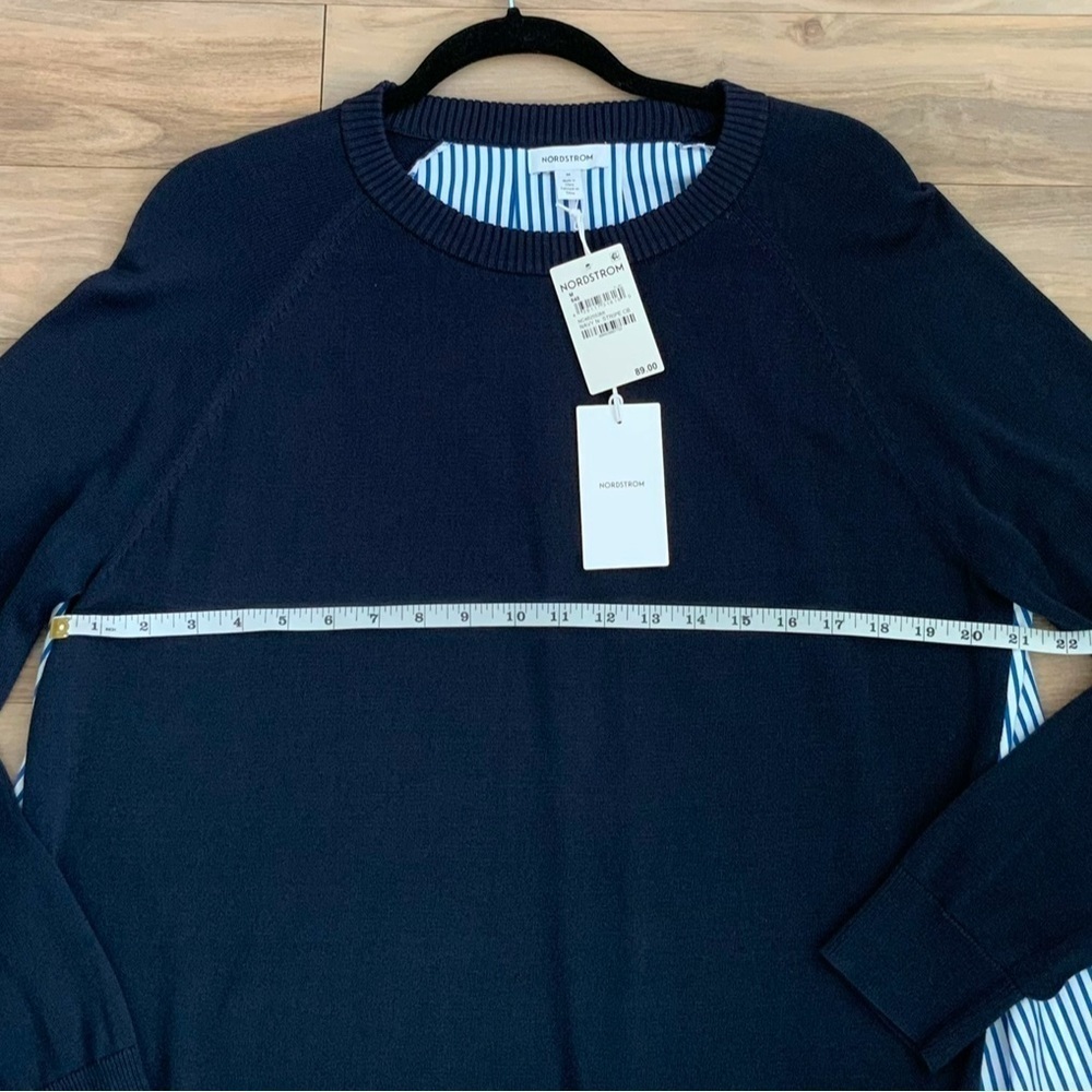 Nordstrom Round Neck Sweater with  Stripe Woven Underlayer - Picture 4 of 8